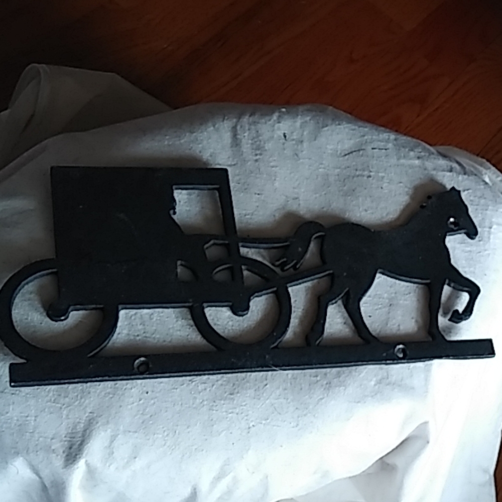 Rustic black horse and carriage wall hanging
